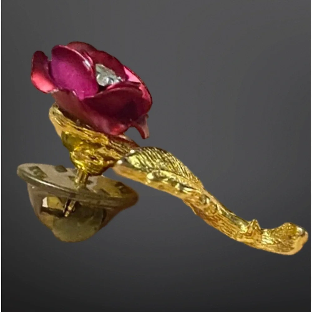 ~BUNDLE ONLY~Pink Metal Rose Flower Pin w/ Crystals